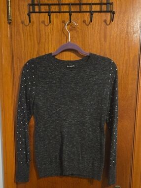 Express Dark Charcoal Sweater with Silver Rhinestone Detailing